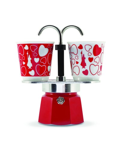Bialetti Caffettiera mini express cuori + 2 bicchieri