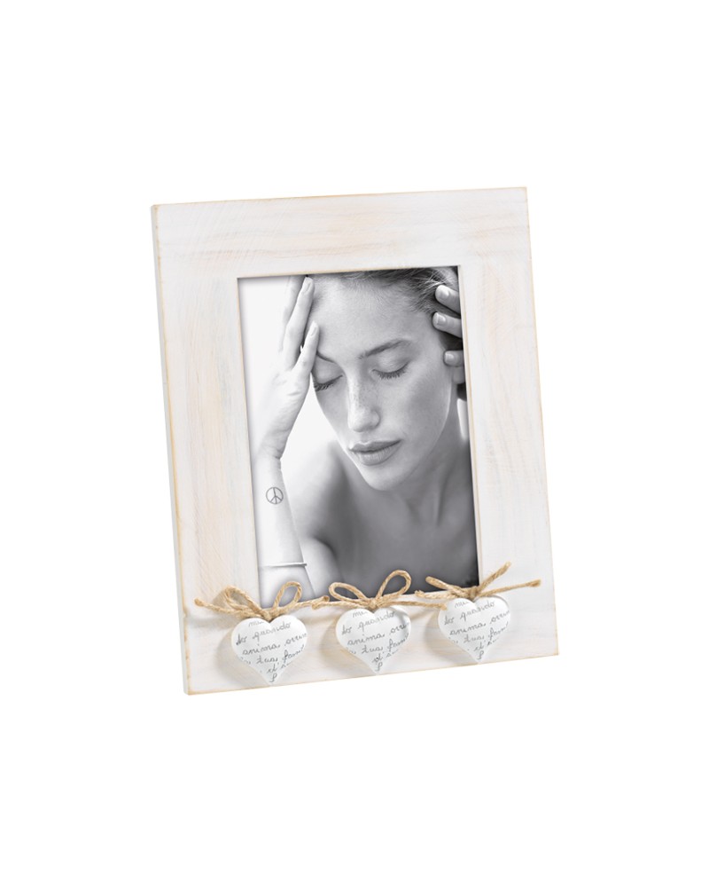 Mascagni Portafoto in legno resina bianco cuori 13 x 18